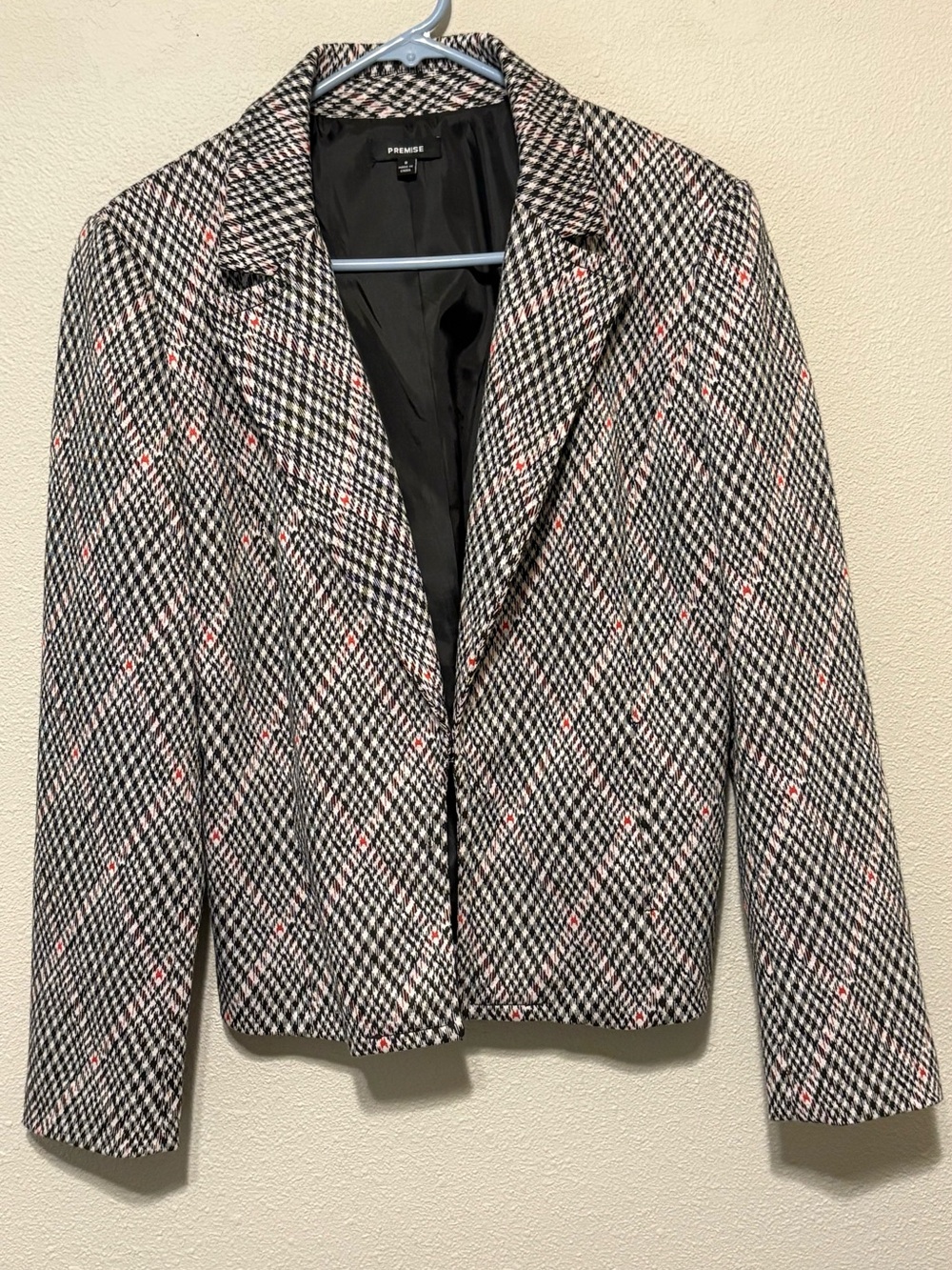 Premise Black & White Houndstooth Blazer with Red Accents